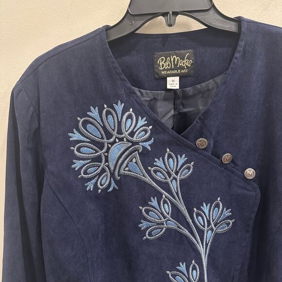 Vintage Bob Mackie Wearable Art Navy Embroidered Asymmetrical Button Jacket 1X - Picture 4 of 10